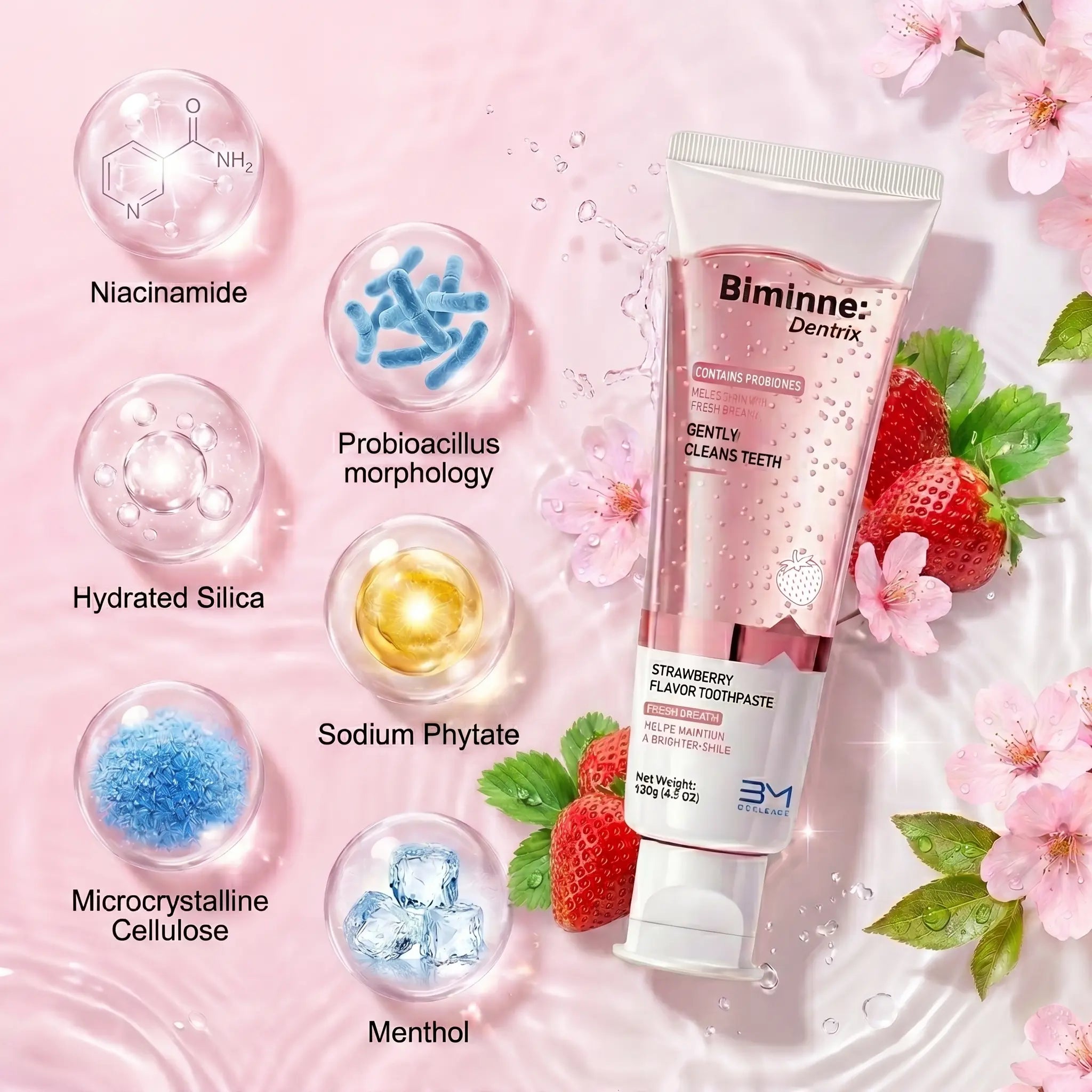 Biminne Whitening Niacinamide Toothpaste Probiotic Sensitive Teeth Care Sensitive Teeth Flouride Free Toothpaste Effective Formula Zero Fluoride