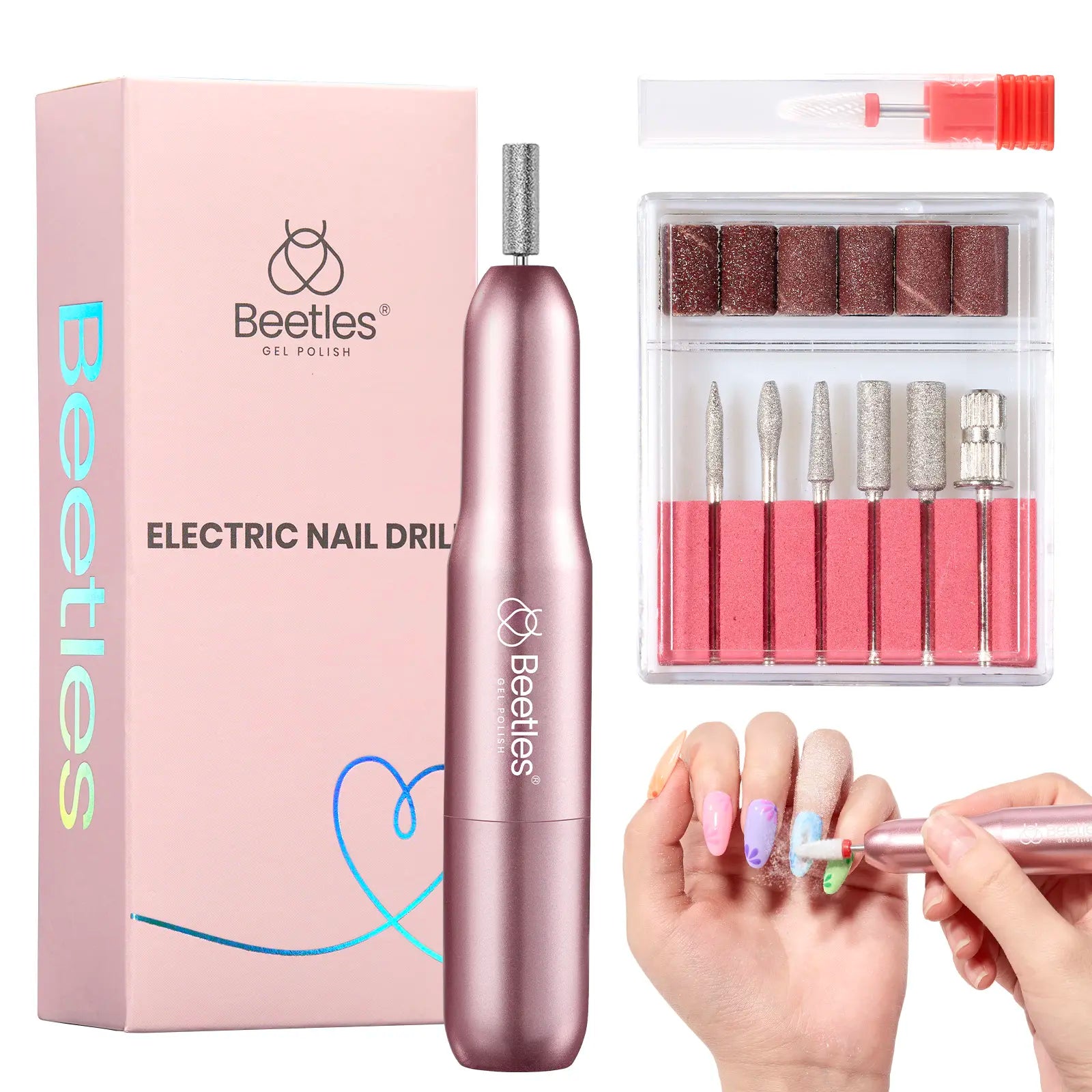 Beetles Electric Nail Drill Kit, 7 Drill Bits 0-12000 RPM Portable Electric Nail File Machine for Gel Polish Removal, Acrylic Dip Nails, Cuticle Care, Prep, DIY Manicure Pedicure Tools at Home