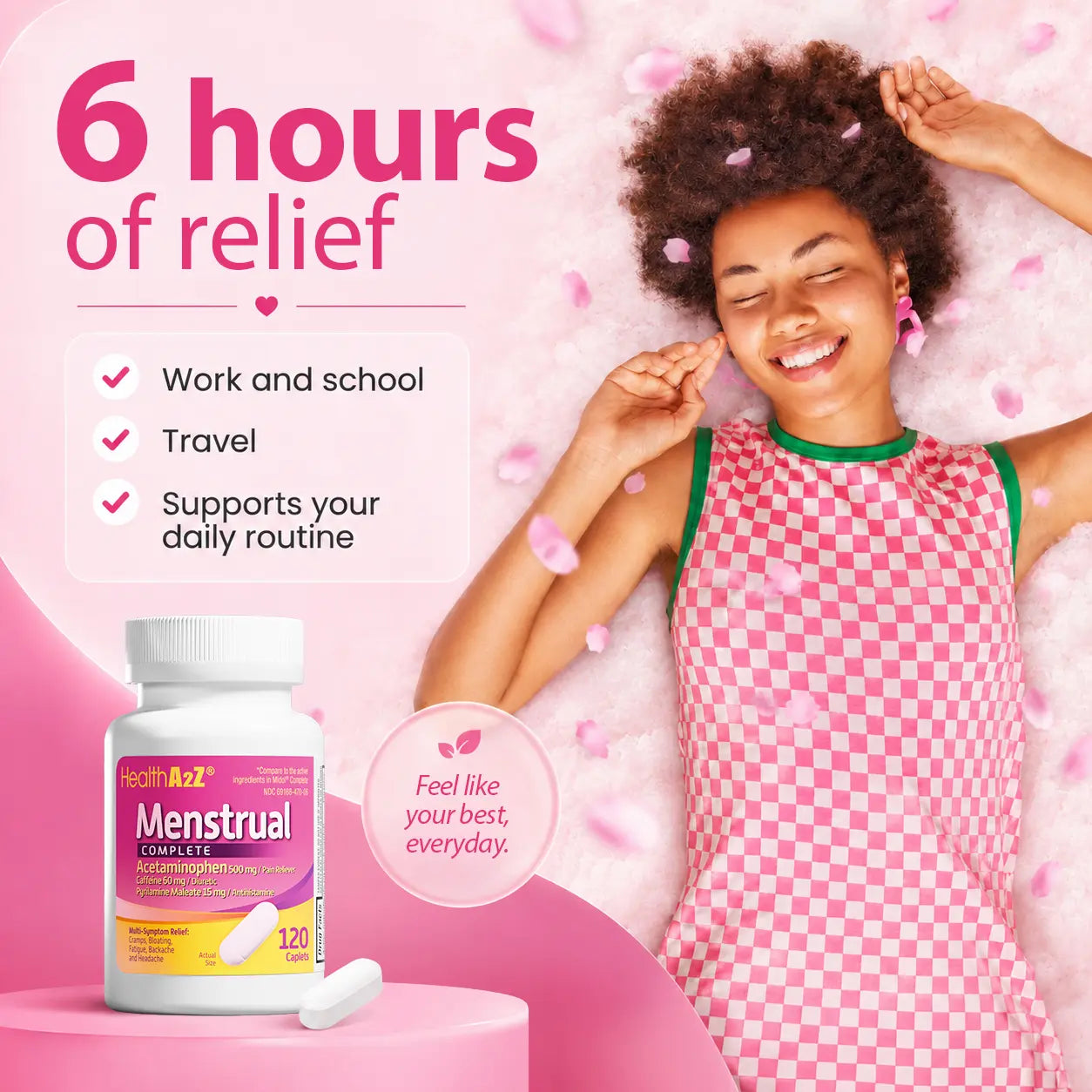 Healtha2Z Menstrual Complete Pain Relief Tablets | Relieves Cramps, Bloating, Fatigue, Backache & Headache
