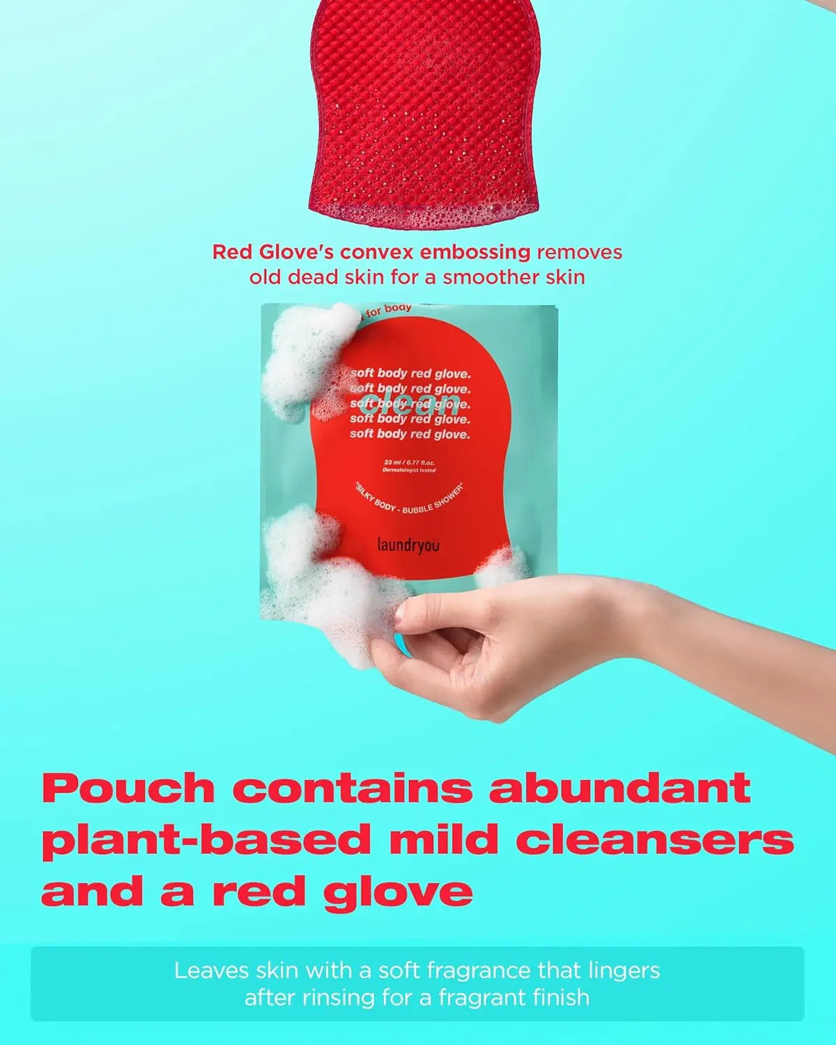 LAUNDRYOU Exfoliating Body Glove Personal Care Pack Accessories, Gentle Bath Cleansing Scrub Mitt with Hyaluronic Acid, Papaya Enzyme for Nourishing Care, Korean Essential for Normal Skin Bath & Shower (5 Pads)