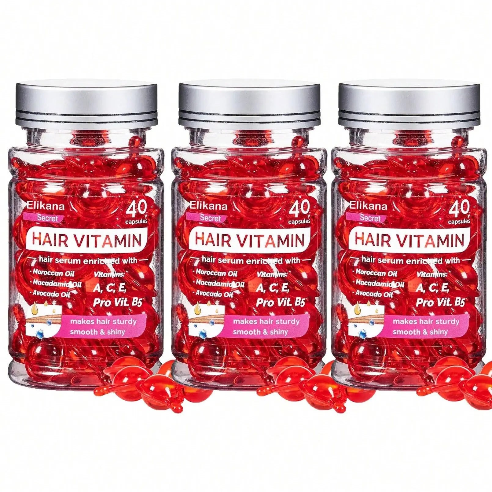 Eikana Hair Vitamin Capsules 40Pcs, Enriched with Vitamins a C E & Avocado Oil, Deep Nourishing Hair Serum for Smooth Silky Shine, Frizz Control, Easy Single-Use for All Hair Types