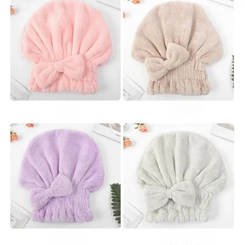 Women'S 2-Piece/4-Piece Bow Decor Shower Caps & Hair Drying Cap Set, Soft Ultra-Absorbent Reusable Hair Towel Wrap, Camping Essential Self Care Products (Sports & Outdoor)