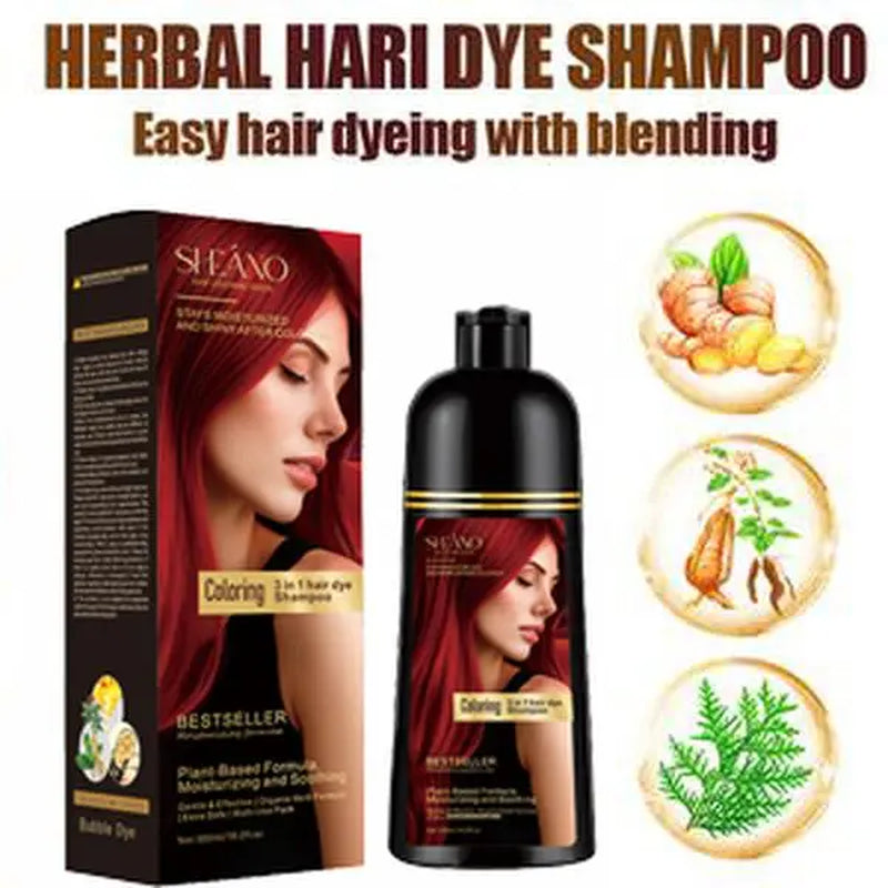 3-In-1 Hair Color Shampoo Instant Hair Dye Shampoo, Hair Color for Grey Coverage, Herbal Ingredients, Natural Tinte, Ammonia-Free, Long Lasting,Haircare Tiktokshopspringglowup Red