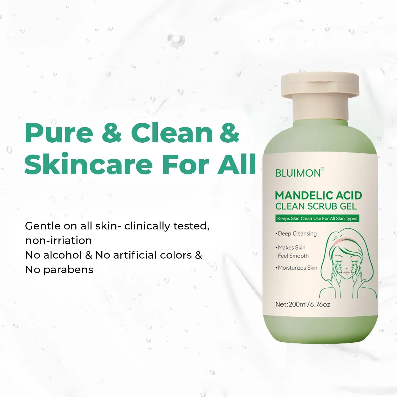 Bluimon Collagen Boosting Exfoliating Gel Positively Radiant Skin Brightening Daily Facial Scrub with Moisture-Rich Plant Extract 6.76 Oz