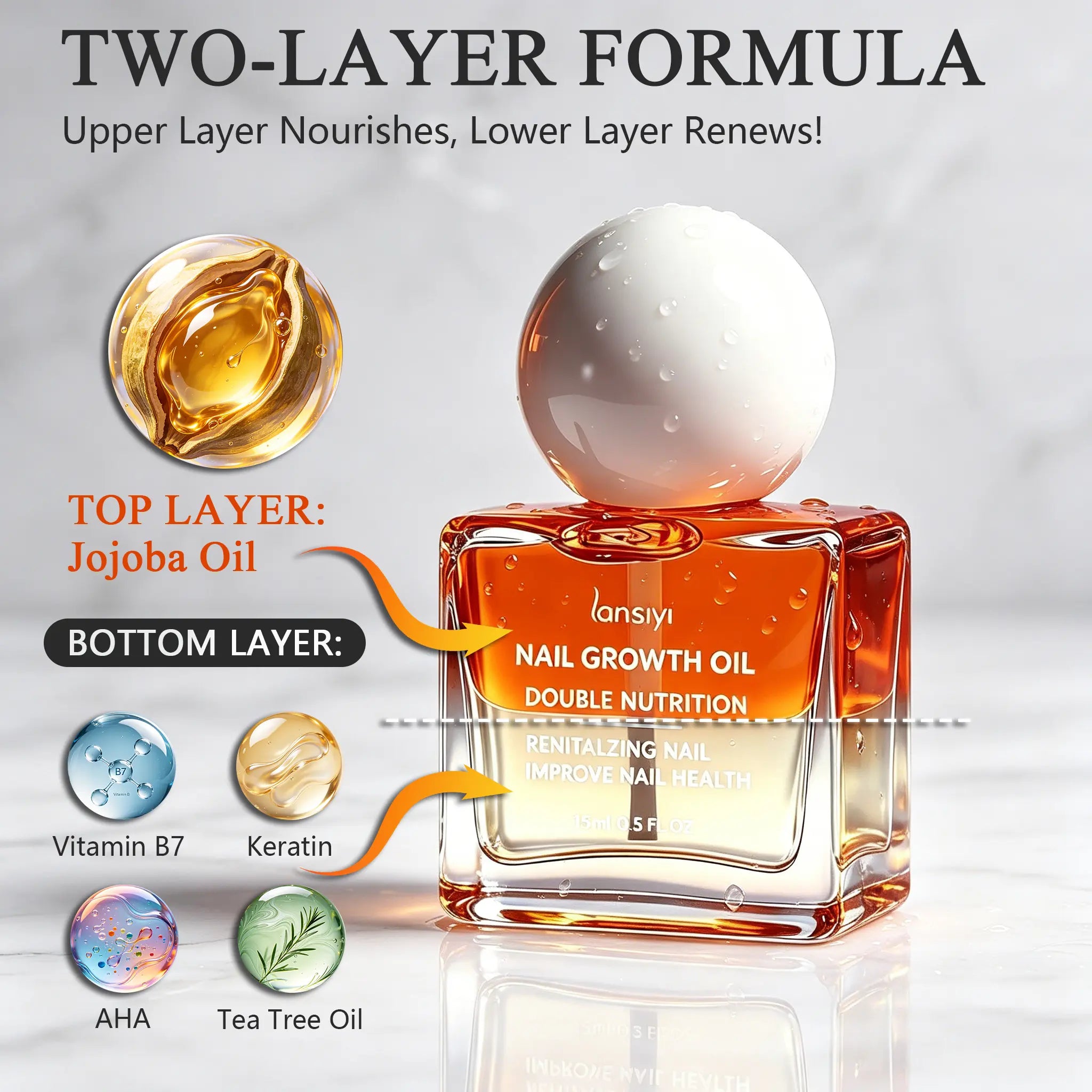 Lansiyi Organic Nail Growth Oil - Vitamin & Keratin-Infused Formula: Moisturizes, Strengthens, Brightens & Repairs Fragile, Brittle Nail Health，Nail Care Product