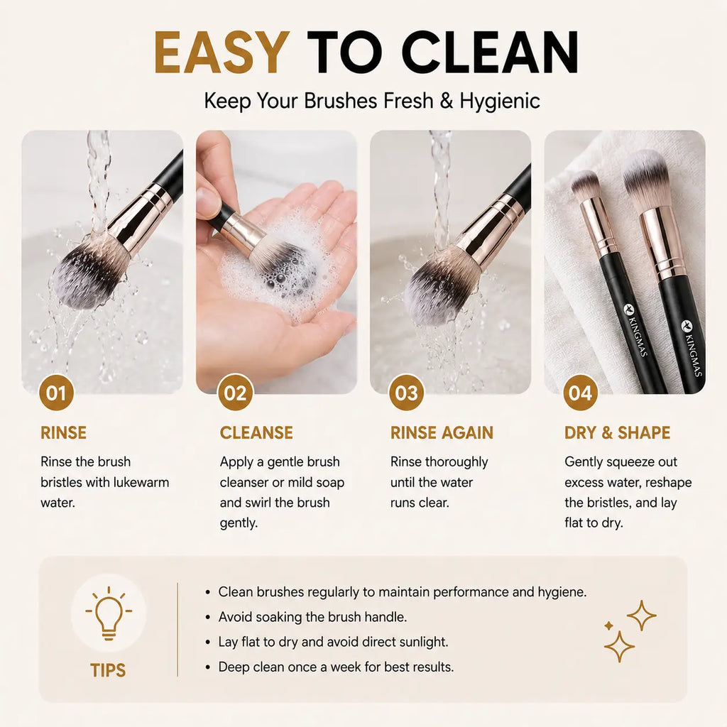 KINGMAS 3PCS Clean Girl Makeup Brush Set – Ultra Soft Dual-Ended Brushes for Flawless Blending, Foundation, Contour & Blush