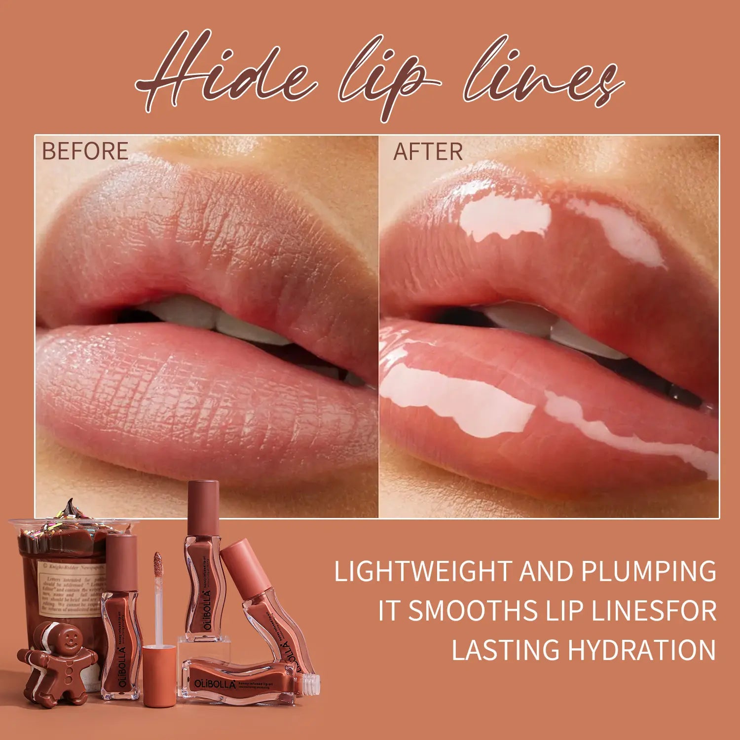 Nude Blurring Lip Gloss - 2-In-1 Combination Makeup Products for Lips & Cheeks, Highly Pigmented, Long-Lasting, Glossy Plump Color, Smooth Powder Finish, Lightweight, Layerable