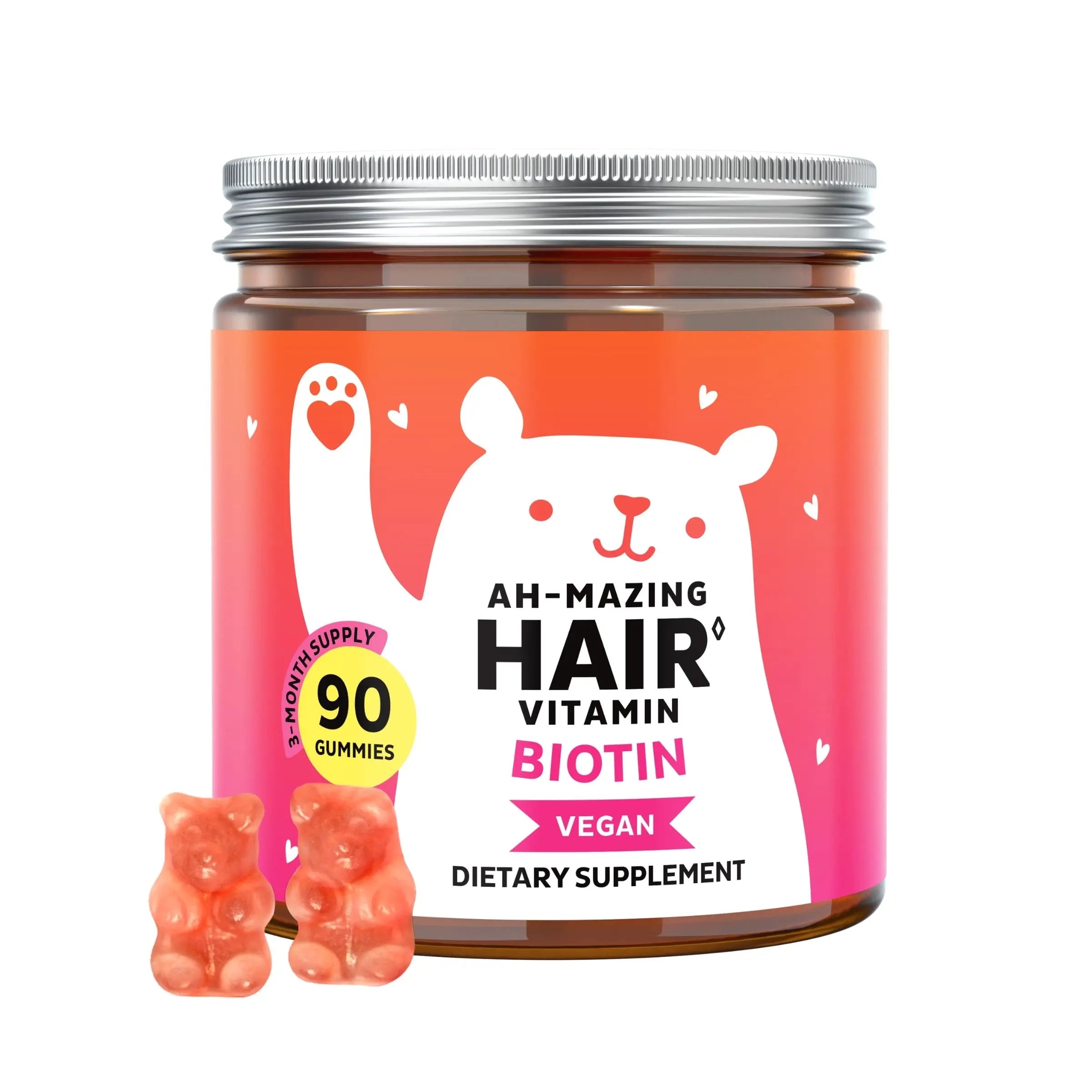 Bears with Benefits Biotin Gummies for Hair Growth, Skin & Nails – 5000 Mcg Biotin + Vitamins C & E + Zinc - 30 Gummies - Vegan Wild Berry Flavor - 1 Month Supply