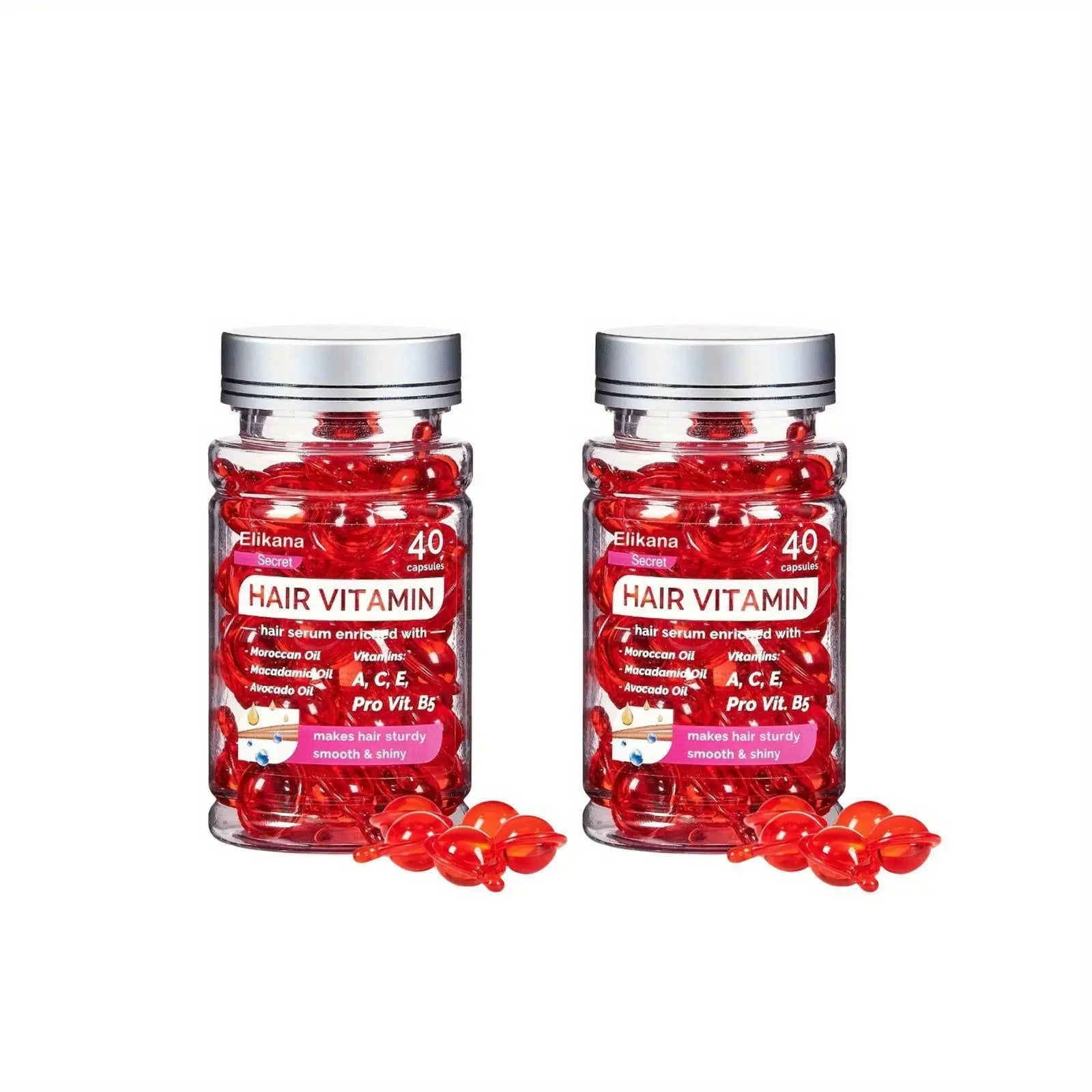 Eikana Hair Vitamin Capsules 40Pcs, Enriched with Vitamins a C E & Avocado Oil, Deep Nourishing Hair Serum for Smooth Silky Shine, Frizz Control, Easy Single-Use for All Hair Types
