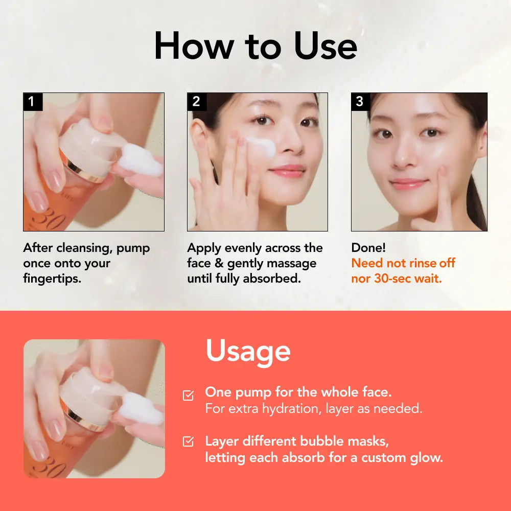 [MENOKIN] 30 Seconds Korean Bubble Primer (MOISTURE) 3.21 Fl.Oz, No Rinse Bubble Mask, Micro-Bubble Primer for Radiant Skin, Long-Lasting Glow, Grip Makeup Base, Korean Makeup Prep, Hydrating, Lightweight, Non-Greasy, 70 Sheet Mask in a Bottle