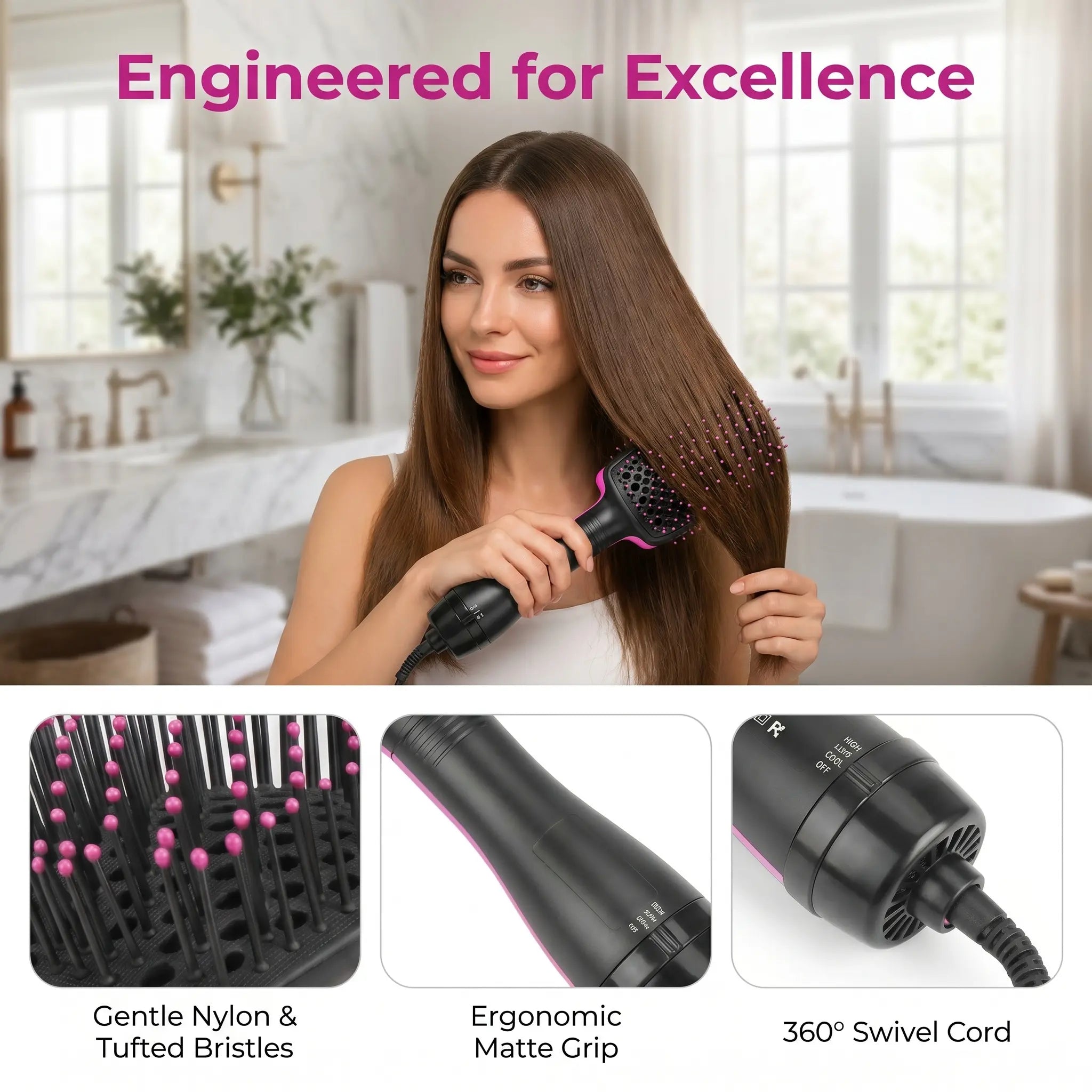 2-In-1 Hair Dryer Brush, Hot Air Brush for Curling, Straightening & Volumizing, Fast Styling Blow Dryer Brush for Smooth Frizz-Free Salon-Style Hair #Summervibes