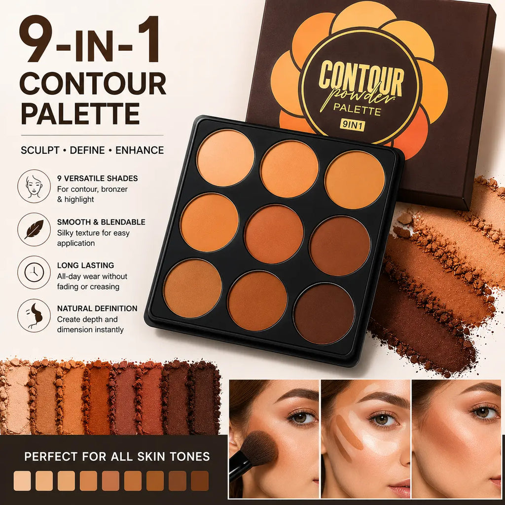 9-Color Dark Contour Palette — Full Coverage, Matte Finish, Waterproof & Long-Lasting, Natural Makeup Baked Bronzer Bronzer Highlighter