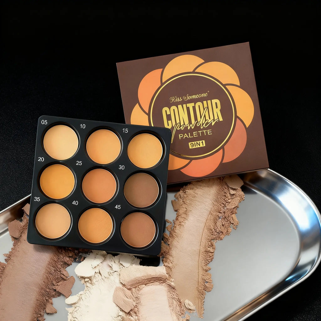 9-Color Dark Contour Palette — Full Coverage, Matte Finish, Waterproof & Long-Lasting, Natural Makeup Baked Bronzer Bronzer Highlighter