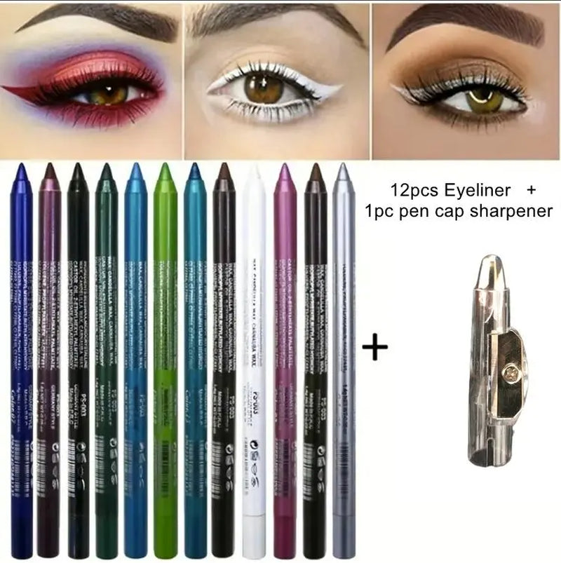 12 Color Eyeliner Pencil Complimentary Pen Sharpener Makeup Matte Lipliner Sweat Resistant High Shine Pearl Smoky Punk Goth Eyeshadow Pens Cosmetic Halloween