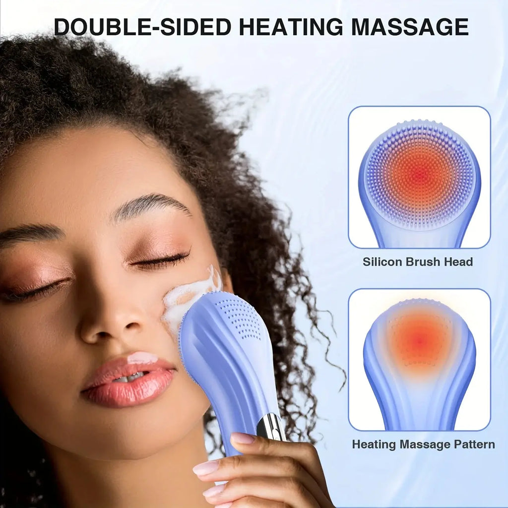 Facial Cleanser, Silicone Face Brush, Facial Vibration Massage, USB Rechargeable Face Cleaner, Facial Cleansing Brush, Skin Care Tool for Deep Cleaning