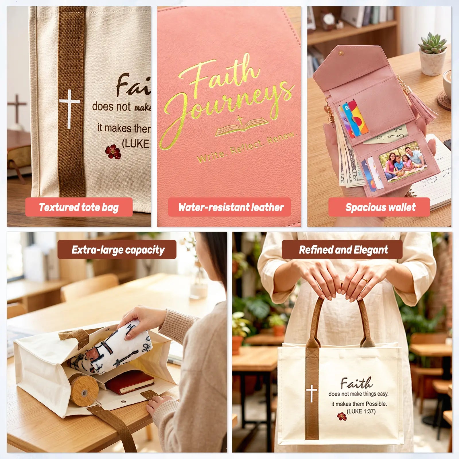 Women'S Faith & Work Gift Set — Includes: Canvas Tote Bag, Water Bottle/Throw Blanket, Notebook, Card Holder, Aromatherapy Item, and Mini Bible.,Can Be Used as Birthday, Christmas, Mother'S Day, Valentine'S Day Gifts for Family, Friends
