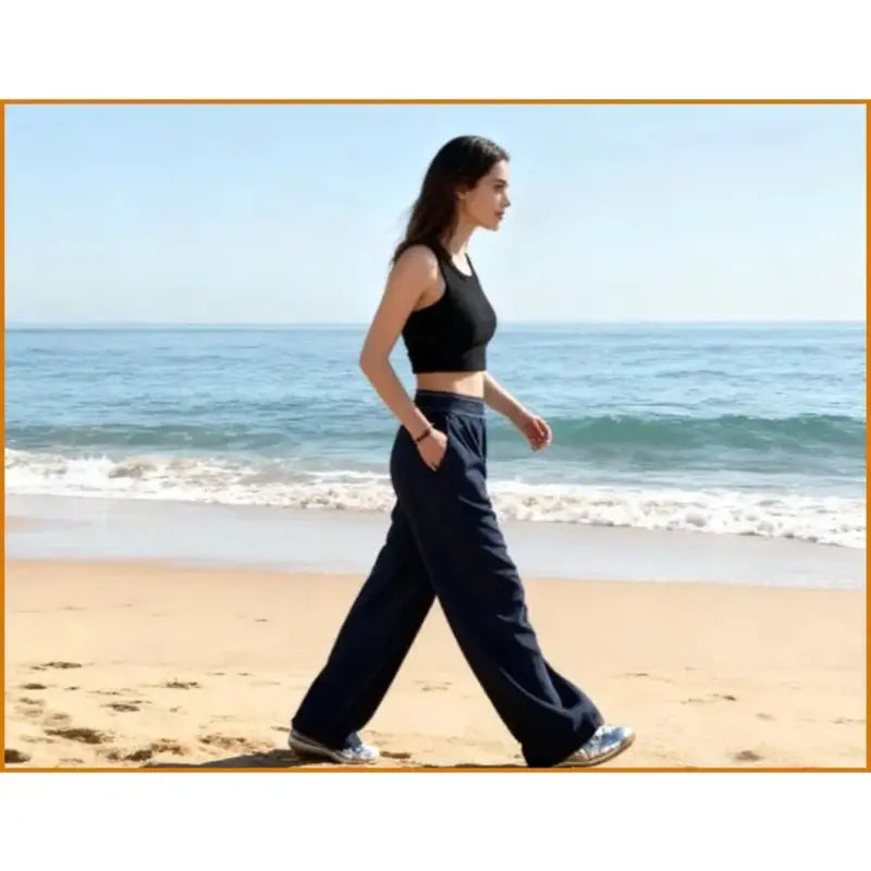 Women'S Elastic High-Waisted Wide Leg Pants - American Retro Loose Straight Lightweight Quick-Dry Breathable Casual Everyday Chic Bottoms