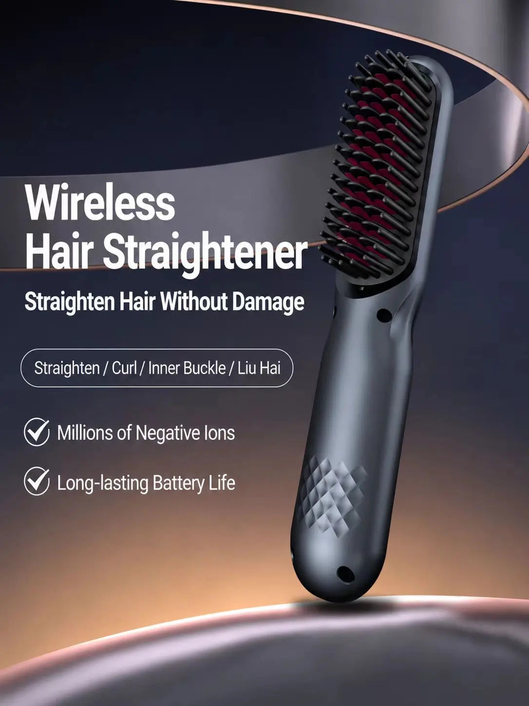 Cordless Hair Straightening Brush - Professional Personal Care Appliance for Smooth Daily Hair Styling and Curling