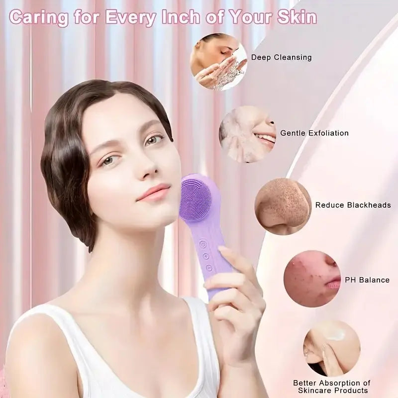 Facial Cleanser, Silicone Face Brush, Facial Vibration Massage, USB Rechargeable Face Cleaner, Facial Cleansing Brush, Skin Care Tool for Deep Cleaning