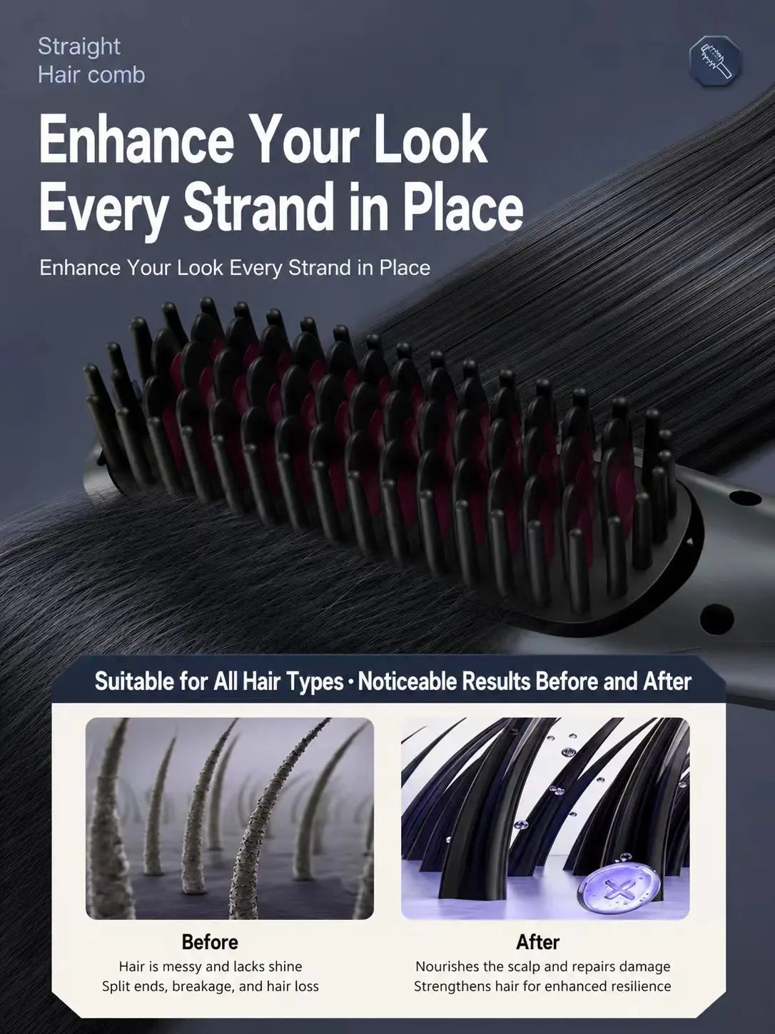 Cordless Hair Straightening Brush - Professional Personal Care Appliance for Smooth Daily Hair Styling and Curling