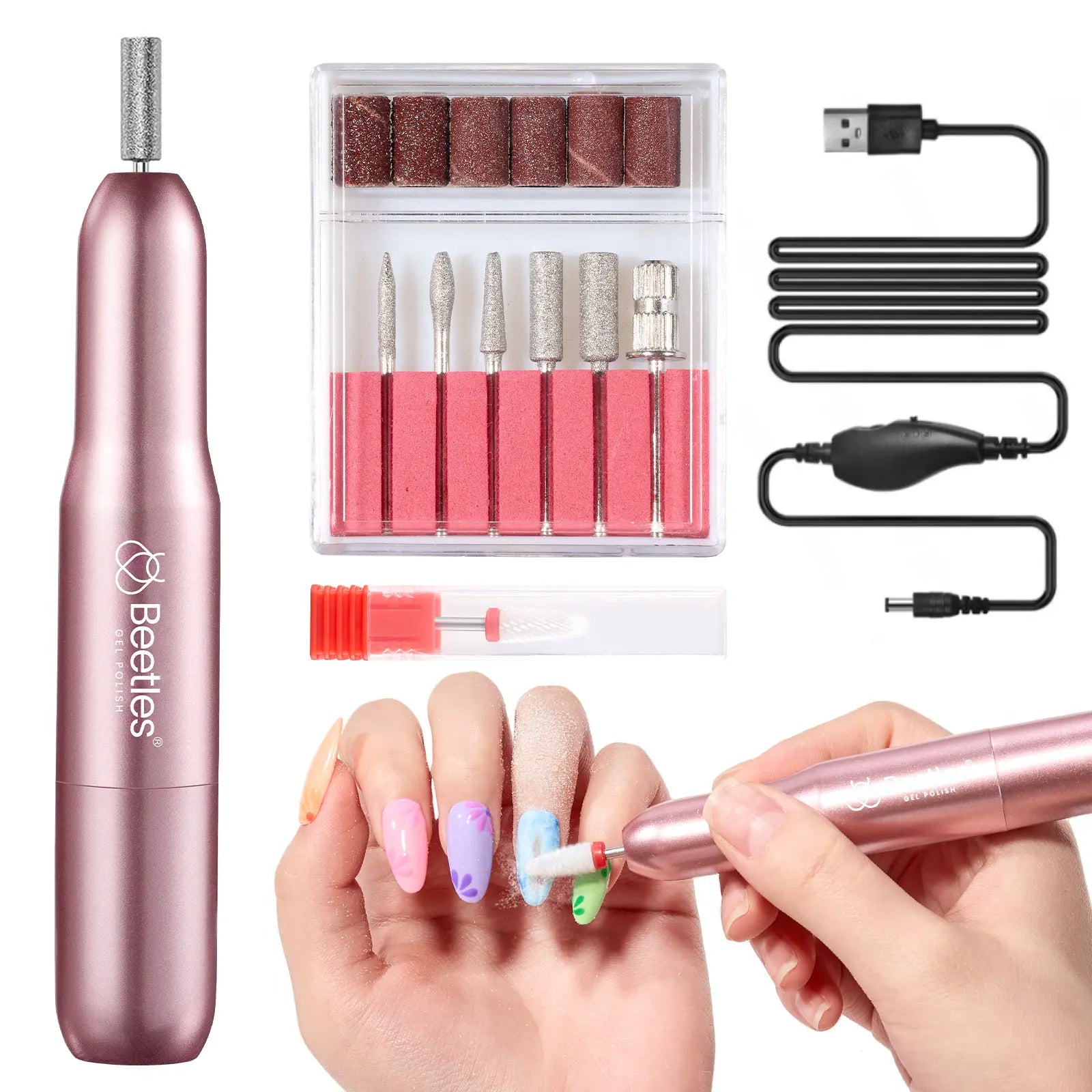 Beetles Electric Nail Drill Kit, 7 Drill Bits 0-12000 RPM Portable Electric Nail File Machine for Gel Polish Removal, Acrylic Dip Nails, Cuticle Care, Prep, DIY Manicure Pedicure Tools at Home