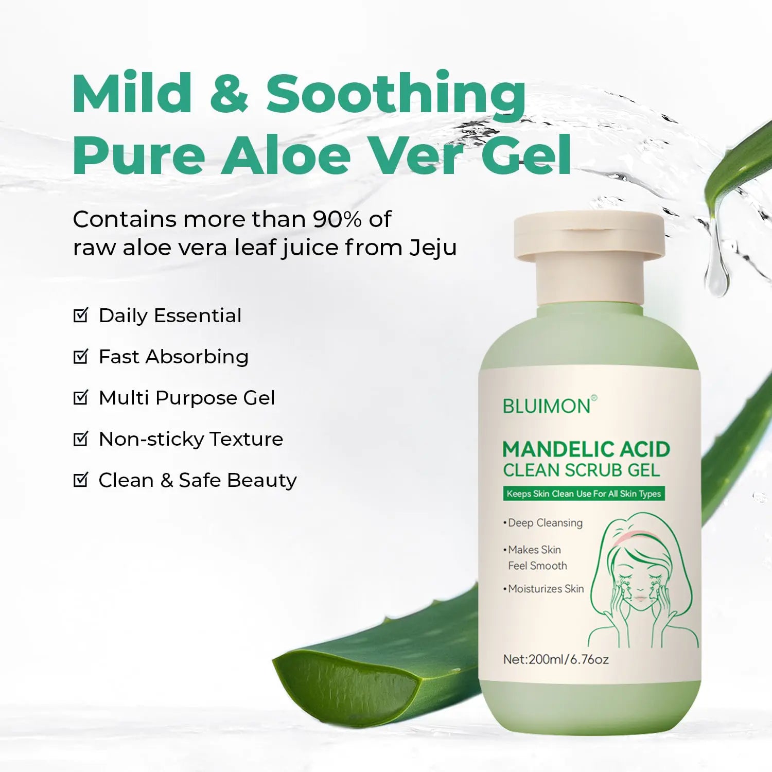 Bluimon Collagen Boosting Exfoliating Gel Positively Radiant Skin Brightening Daily Facial Scrub with Moisture-Rich Plant Extract 6.76 Oz