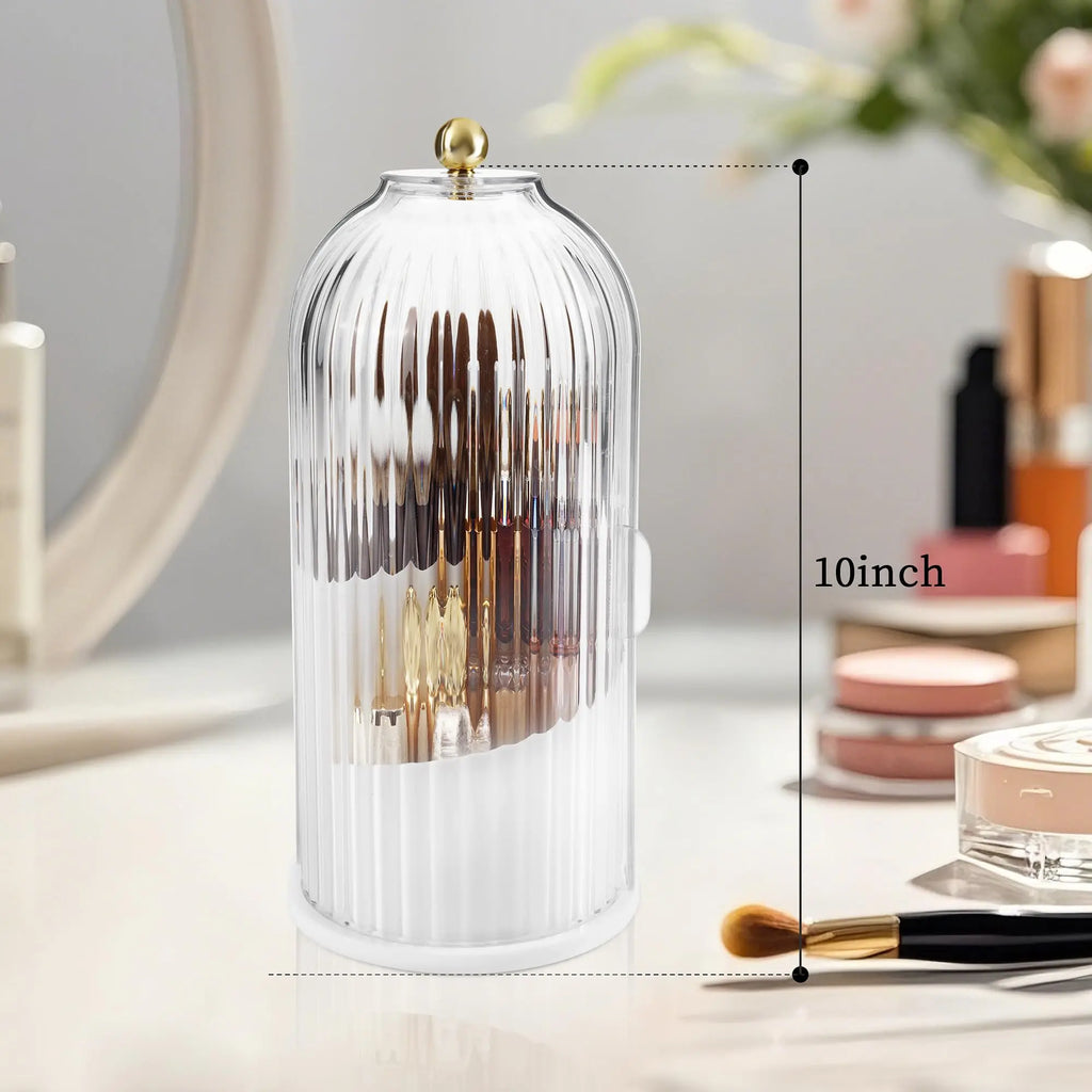Concealed Toothbrush Holder, Rotating Bathroom Organizer Countertop, Toothbrush Holders with Cover, Bathroom Counter Organizer with Covered Makeup Brush Holder (1Pcs White)