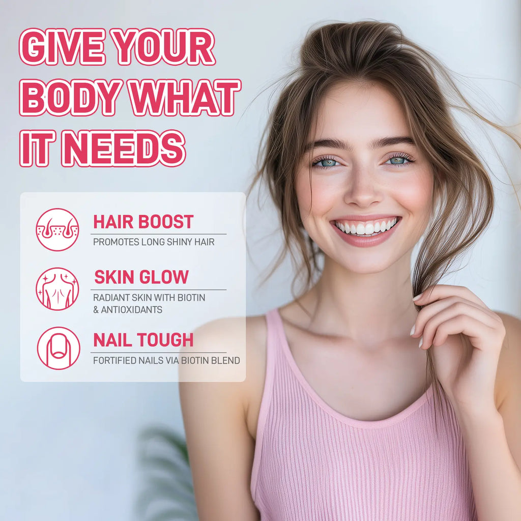 Biobor Advanced Hair, Skin & Nails Gummies with 6000 Mcg Biotin，Vitamins a C E & Patented Optimsm | Supports Hair Growth， Strengthens Nails， Improves Skin Radiance | Vegan， Wild Berry Flavor | 30 Day Supply