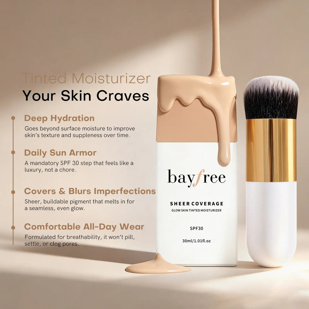 Bayfree Glow Skin Tinted Facial Moisturizer with SPF 30 Sunscreen - Hydrating, Sheer Coverage, Long-Lasting Moisture, Buildable Flawless Natural Finish, Vegan Korean Beauty Product for Sensitive Skin