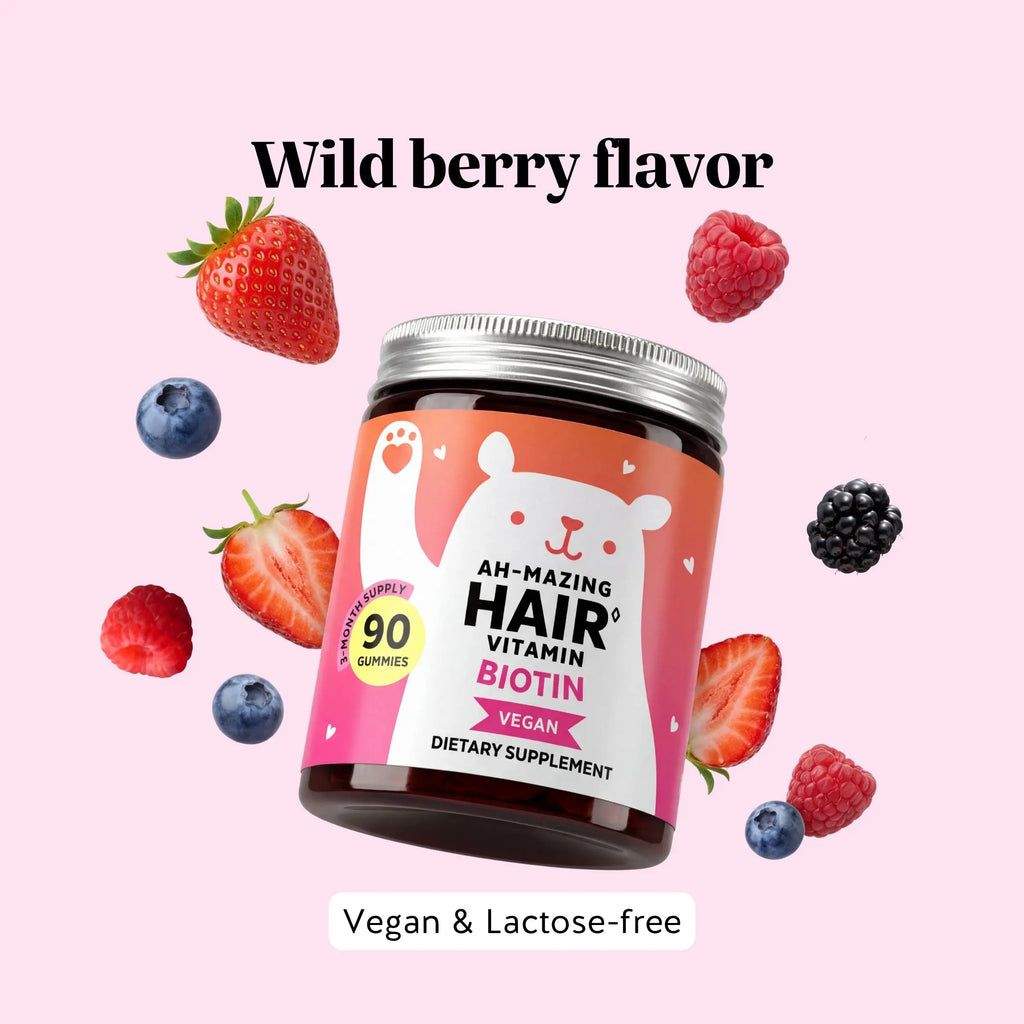 Bears with Benefits Biotin Gummies for Hair Growth, Skin & Nails – 5000 Mcg Biotin + Vitamins C & E + Zinc - 30 Gummies - Vegan Wild Berry Flavor - 1 Month Supply
