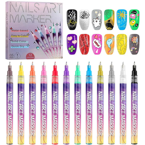 12 Color Nail Art Pens Set - Nail Polish Graffiti Dotting Drawing Liner Markers DIY Manicure Accessories