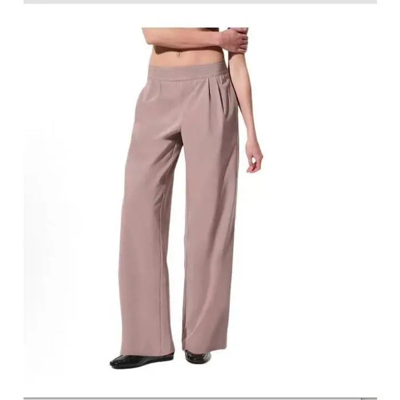 Women'S Elastic High-Waisted Wide Leg Pants - American Retro Loose Straight Lightweight Quick-Dry Breathable Casual Everyday Chic Bottoms