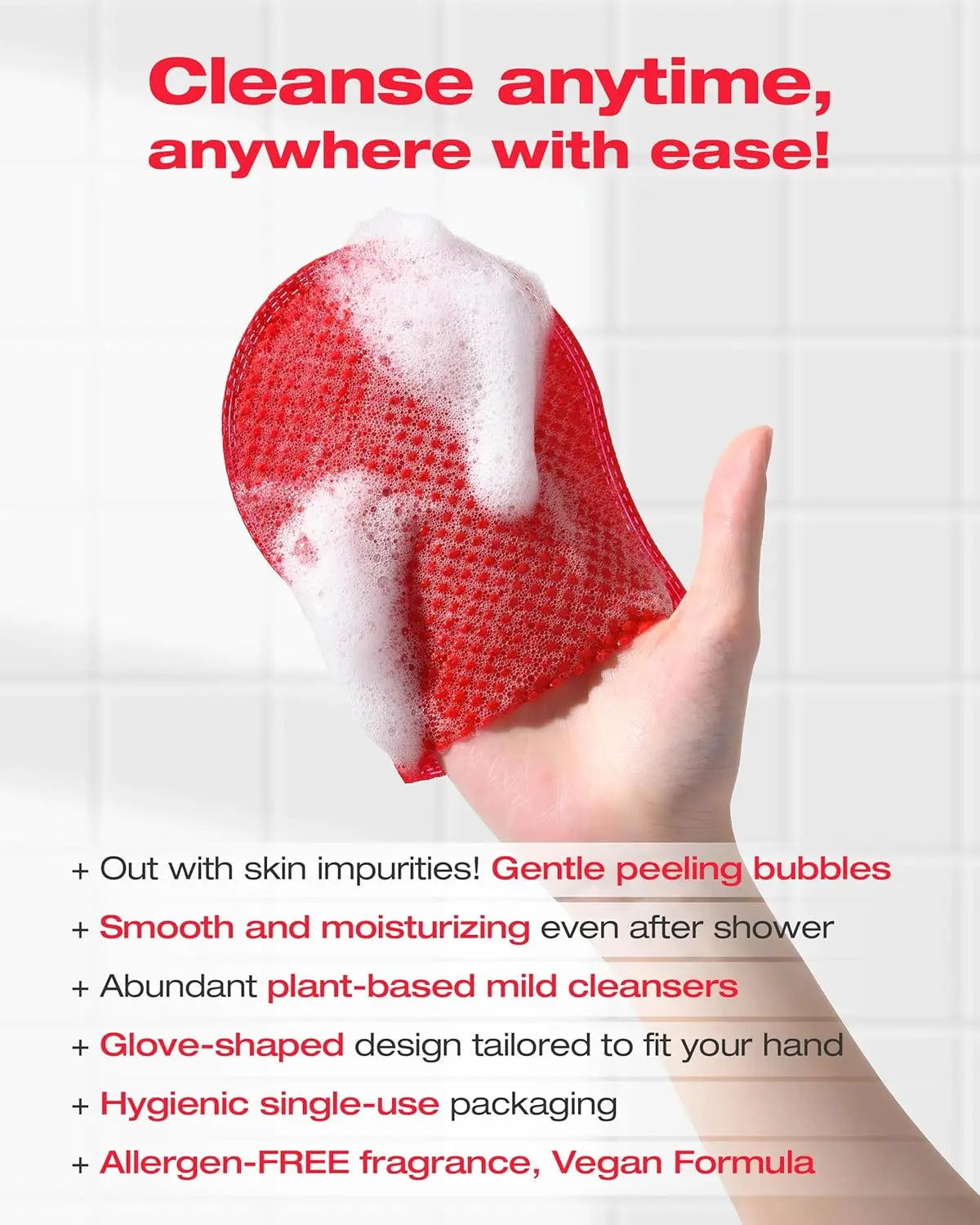 LAUNDRYOU Exfoliating Body Glove Personal Care Pack Accessories, Gentle Bath Cleansing Scrub Mitt with Hyaluronic Acid, Papaya Enzyme for Nourishing Care, Korean Essential for Normal Skin Bath & Shower (5 Pads)