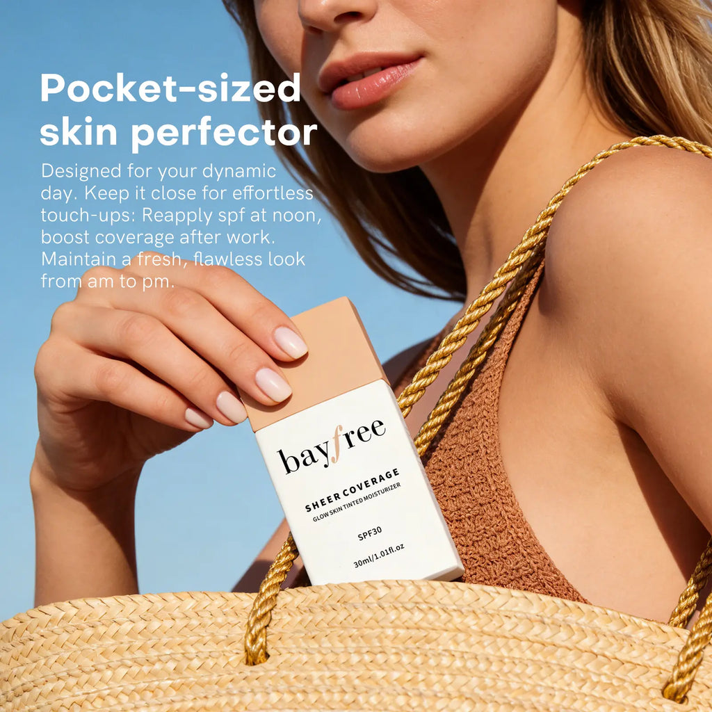Bayfree Glow Skin Tinted Facial Moisturizer with SPF 30 Sunscreen - Hydrating, Sheer Coverage, Long-Lasting Moisture, Buildable Flawless Natural Finish, Vegan Korean Beauty Product for Sensitive Skin