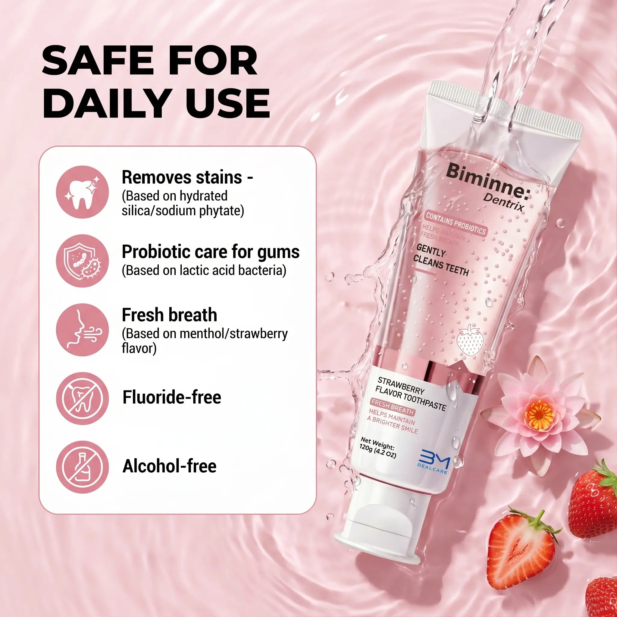 Biminne Whitening Niacinamide Toothpaste Probiotic Sensitive Teeth Care Sensitive Teeth Flouride Free Toothpaste Effective Formula Zero Fluoride
