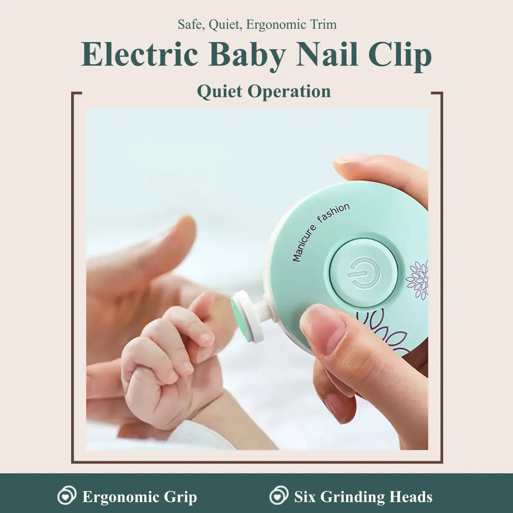 Electric Baby Nail Trimmer, Nail Clippers, Safe Newborn Nail Clipper Kit with 6 Grinding Heads, round Ergonomic Handheld Manicure Set for Babies Care #GLOBAL PICKS