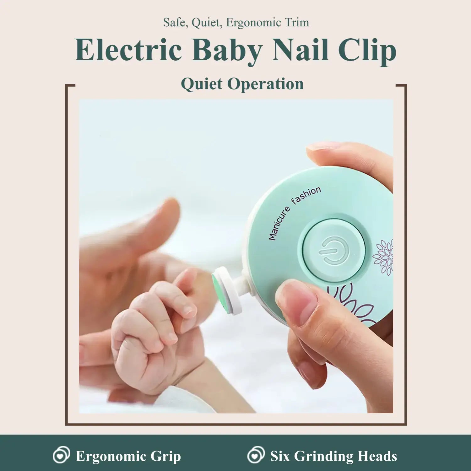 Electric Baby Nail Trimmer, Nail Clippers, Safe Newborn Nail Clipper Kit with 6 Grinding Heads, round Ergonomic Handheld Manicure Set for Babies Care #GLOBAL PICKS