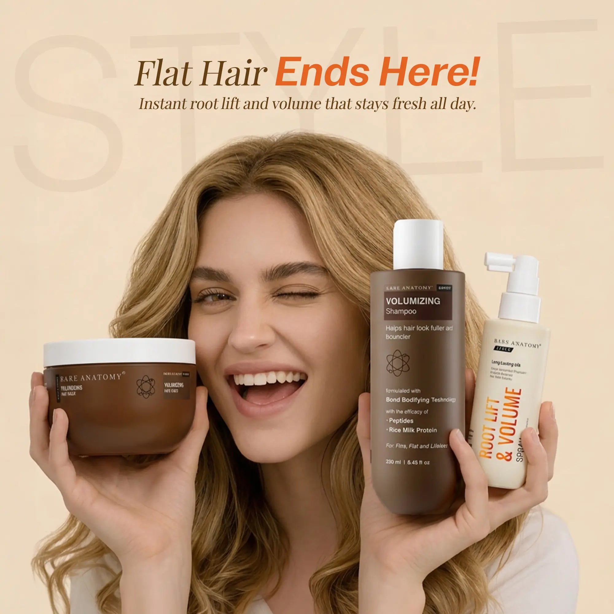 Volumizing Shampoo (250Ml)+Volumizing Hair Mask (250G) + Root Lift & Volume Spray (135Ml) for Smooth Lengths & Long-Lasting Root Volume