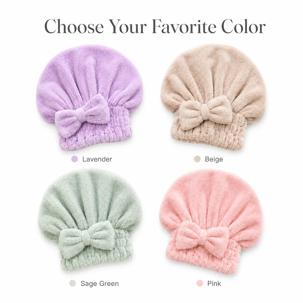 Soft Microfiber Hair Drying Cap for Women – Quick-Dry, Frizz-Free, Elastic Turban with Cute Bow, 4 Color Options for Spa, Shower & Hair Care Routine