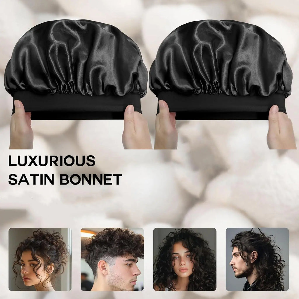 Men Women Satin Sleep Cap, Soft Polyester Fabric Hat, Adjustable Satin Bonnet, Ideal for Natural Hair & Curly Styles, Bonnets for Sleeping ( Wine )