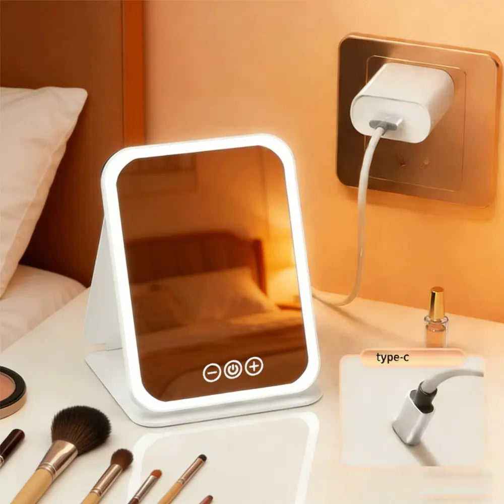 LED Makeup Mirror Rechargeable 3 Color Lights Foldable Travel Vanity Mirror with Touch Control Dimmable Rechargeable Lighted Mirror