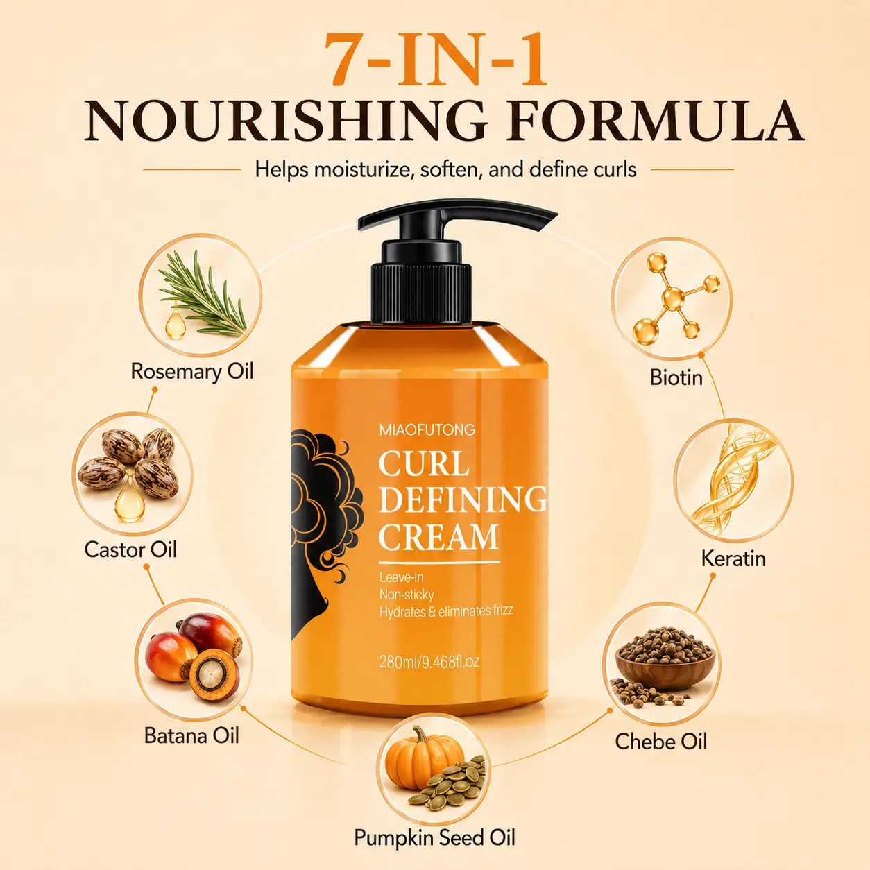 Curl Defining Cream 280Ml for Wavy & Curly Hair, Lightweight Leave-In Styling Cream Helps Smooth Frizz, Moisturize Dry-Feeling Hair, Reduce Static, Add Soft Bounce & Natural Curl Definition