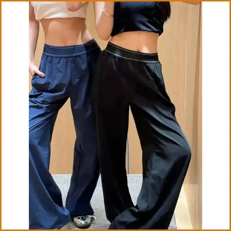 Women'S Elastic High-Waisted Wide Leg Pants - American Retro Loose Straight Lightweight Quick-Dry Breathable Casual Everyday Chic Bottoms