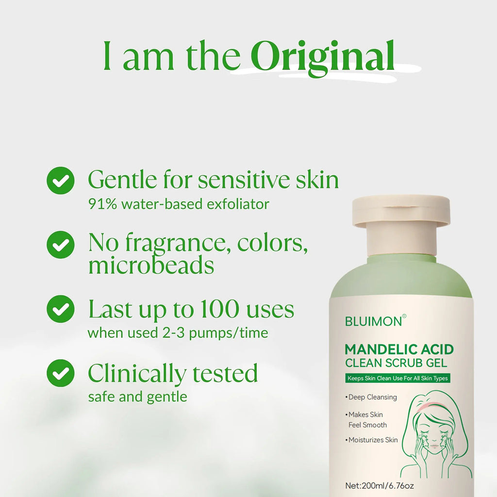 Bluimon Collagen Boosting Exfoliating Gel Positively Radiant Skin Brightening Daily Facial Scrub with Moisture-Rich Plant Extract 6.76 Oz