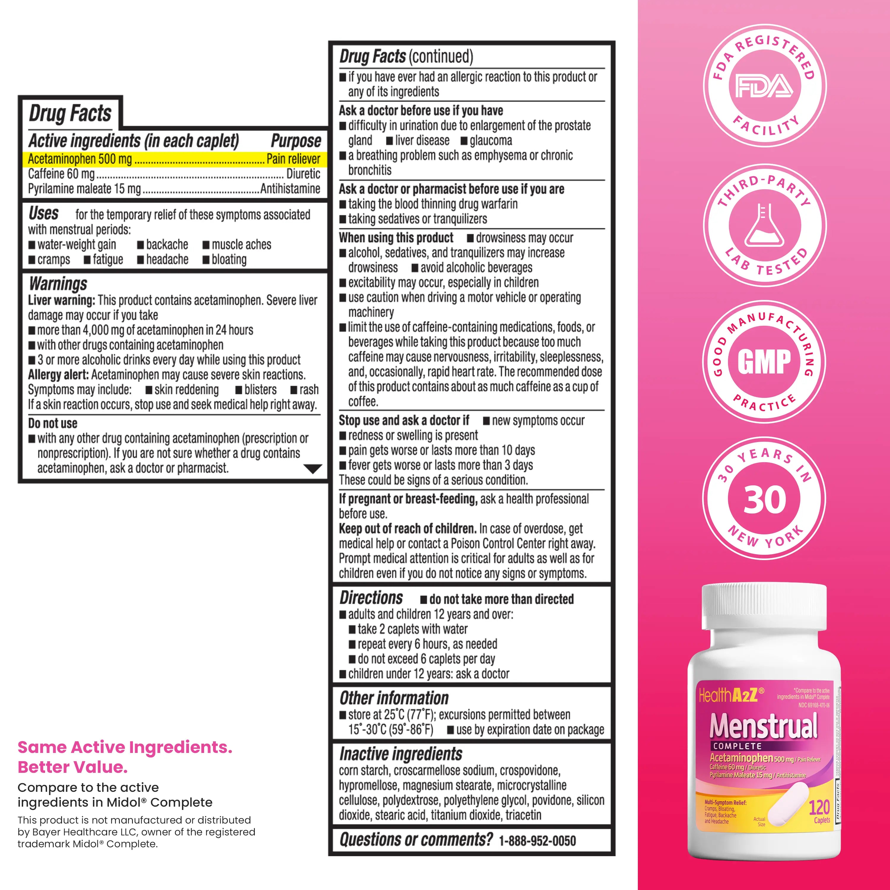Healtha2Z Menstrual Complete Pain Relief Tablets | Relieves Cramps, Bloating, Fatigue, Backache & Headache