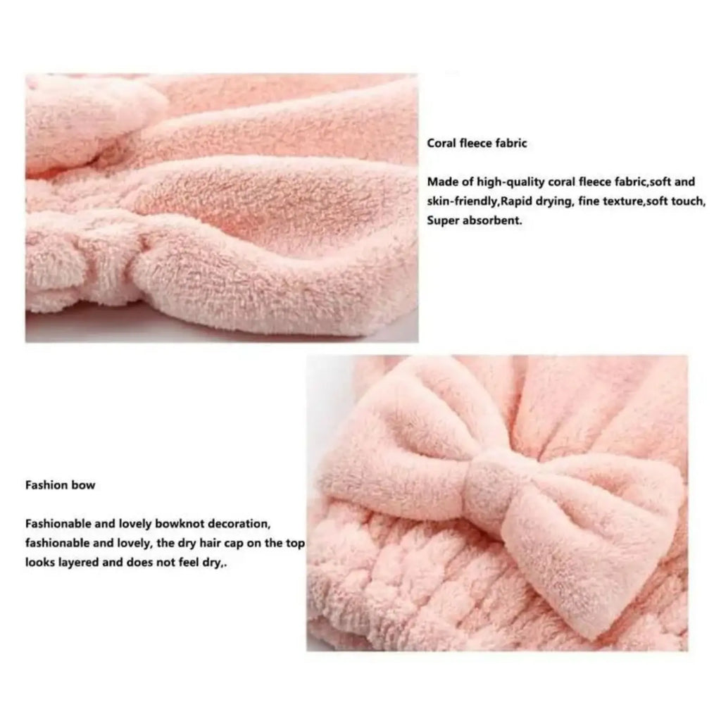 Women'S 2-Piece/4-Piece Bow Decor Shower Caps & Hair Drying Cap Set, Soft Ultra-Absorbent Reusable Hair Towel Wrap, Camping Essential Self Care Products (Sports & Outdoor)