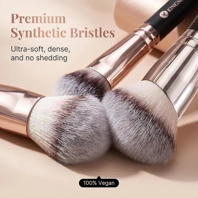 KINGMAS 3PCS Clean Girl Makeup Brush Set – Ultra Soft Dual-Ended Brushes for Flawless Blending, Foundation, Contour & Blush