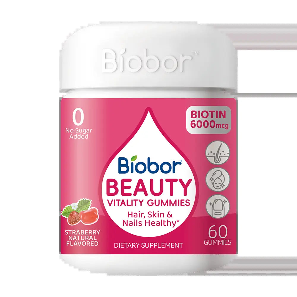 Biobor Advanced Hair, Skin & Nails Gummies with 6000 Mcg Biotin，Vitamins a C E & Patented Optimsm | Supports Hair Growth， Strengthens Nails， Improves Skin Radiance | Vegan， Wild Berry Flavor | 30 Day Supply