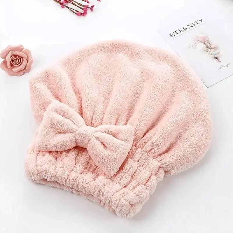 Women'S 2-Piece/4-Piece Bow Decor Shower Caps & Hair Drying Cap Set, Soft Ultra-Absorbent Reusable Hair Towel Wrap, Camping Essential Self Care Products (Sports & Outdoor)