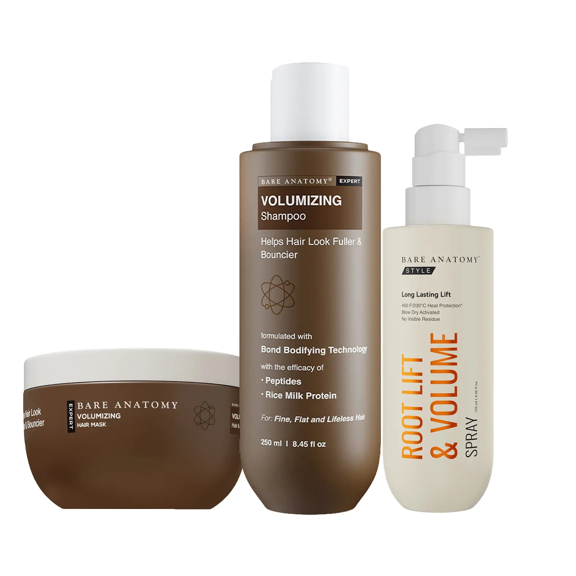 Volumizing Shampoo (250Ml)+Volumizing Hair Mask (250G) + Root Lift & Volume Spray (135Ml) for Smooth Lengths & Long-Lasting Root Volume